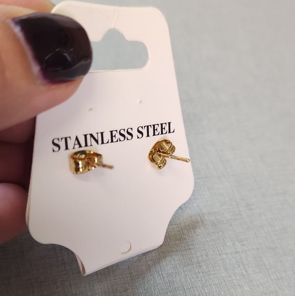 Unisex Gold Plated Jack O Lantern Stainless Steel Halloween Pumpkin Earrings - Picture 3 of 5